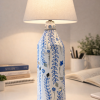 Hand-Painted Bottle Lamp with Blue Vines & Mirror Work - Free Rechargeable Lamp