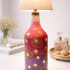 Hand-Painted Floral Bottle Lamp with Mirror Work - Free Rechargeable Lamp
